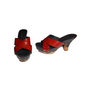 Yves Saint YSL Burgundy Leather Platform Wooden Clog Heel Woman's Size 5.5 US 36